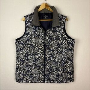 Lands End Navy Floral Down Vest